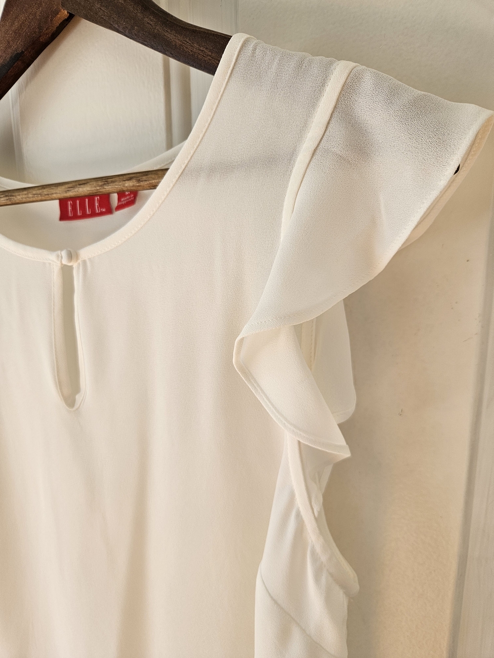 Ivory Flutter Cap Sleeve Top, Semi Sheer Medium By Elle